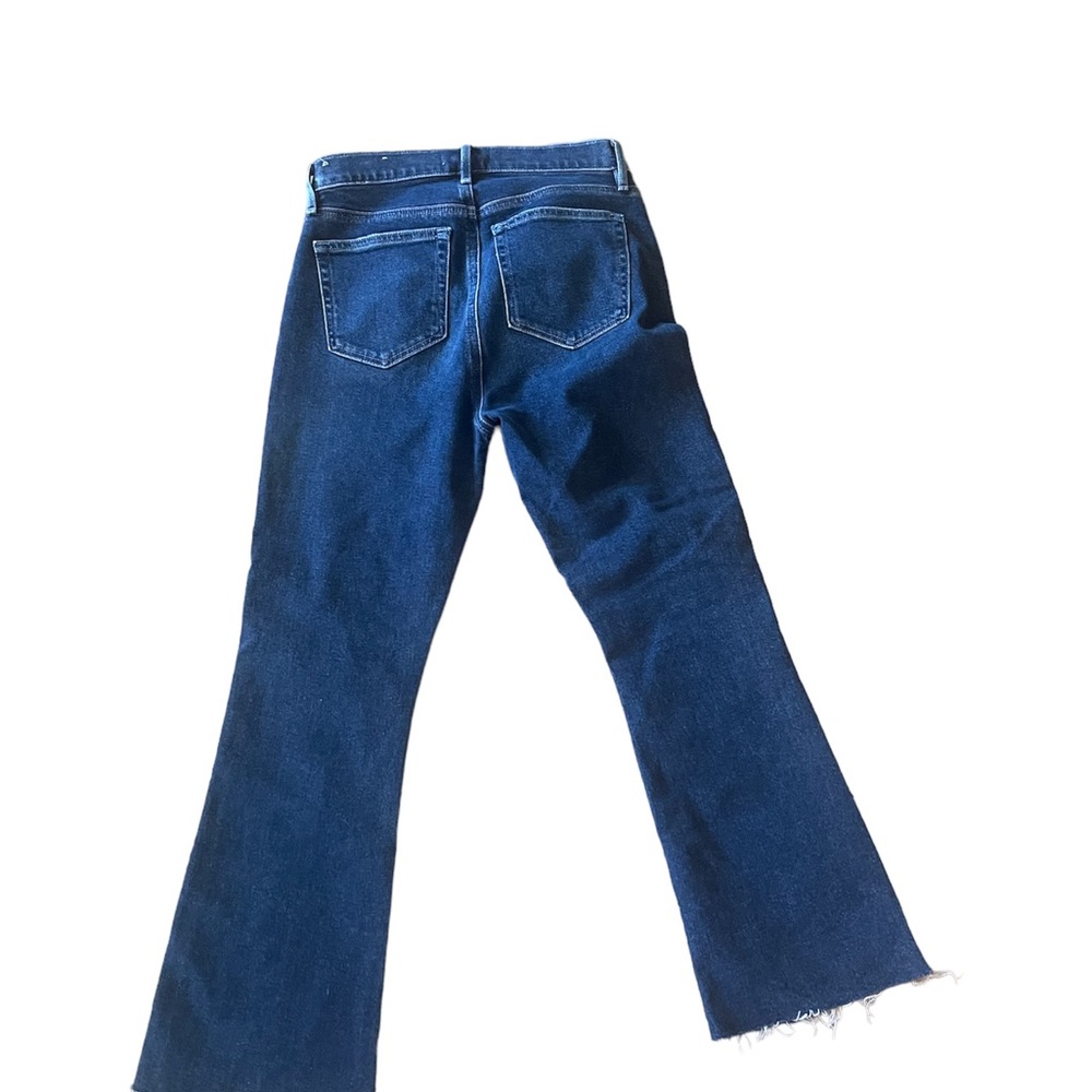 Destructed Hem High Rise Kick Crop Jeans in Clean Dark Wash - Picture 4 of 6